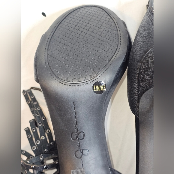 Jessica Simpson Reiko Studded Fringe Platform Heels Sandal Leather Black Sz 8.5 - Picture 6 of 13